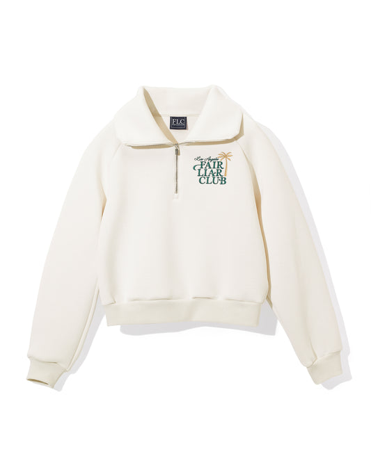 UNISEX PALM TREE HALF ZIP PULLOVER - Cream