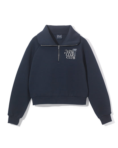 PALM TREE QUARTER ZIP PULLOVER - Navy