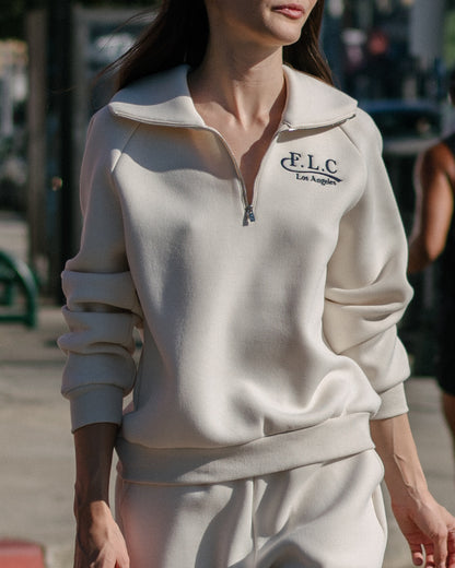 FLC HALF ZIP SIGNATURE PULLOVER - Cream